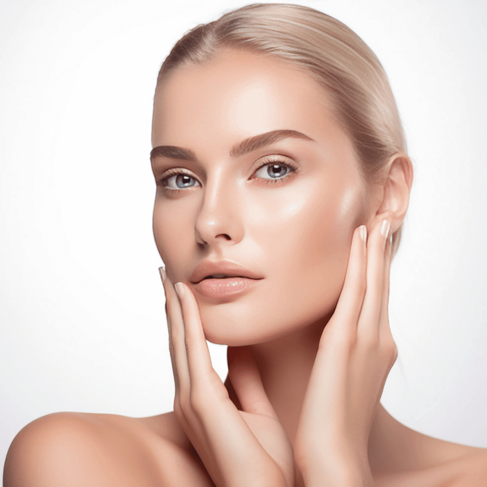 picture of a beautiful woman with glowing skin wearing tinted moisturizer