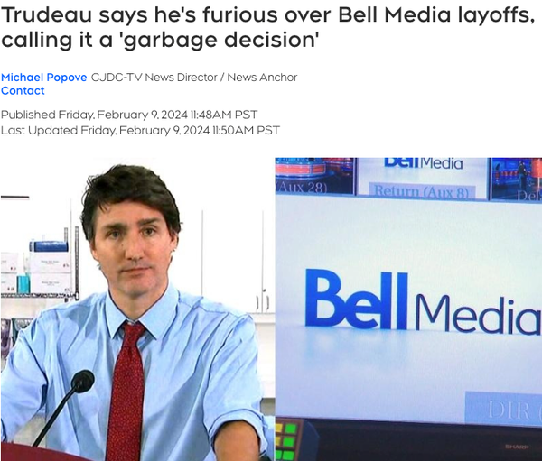 特鲁多怒斥Bell大裁员
