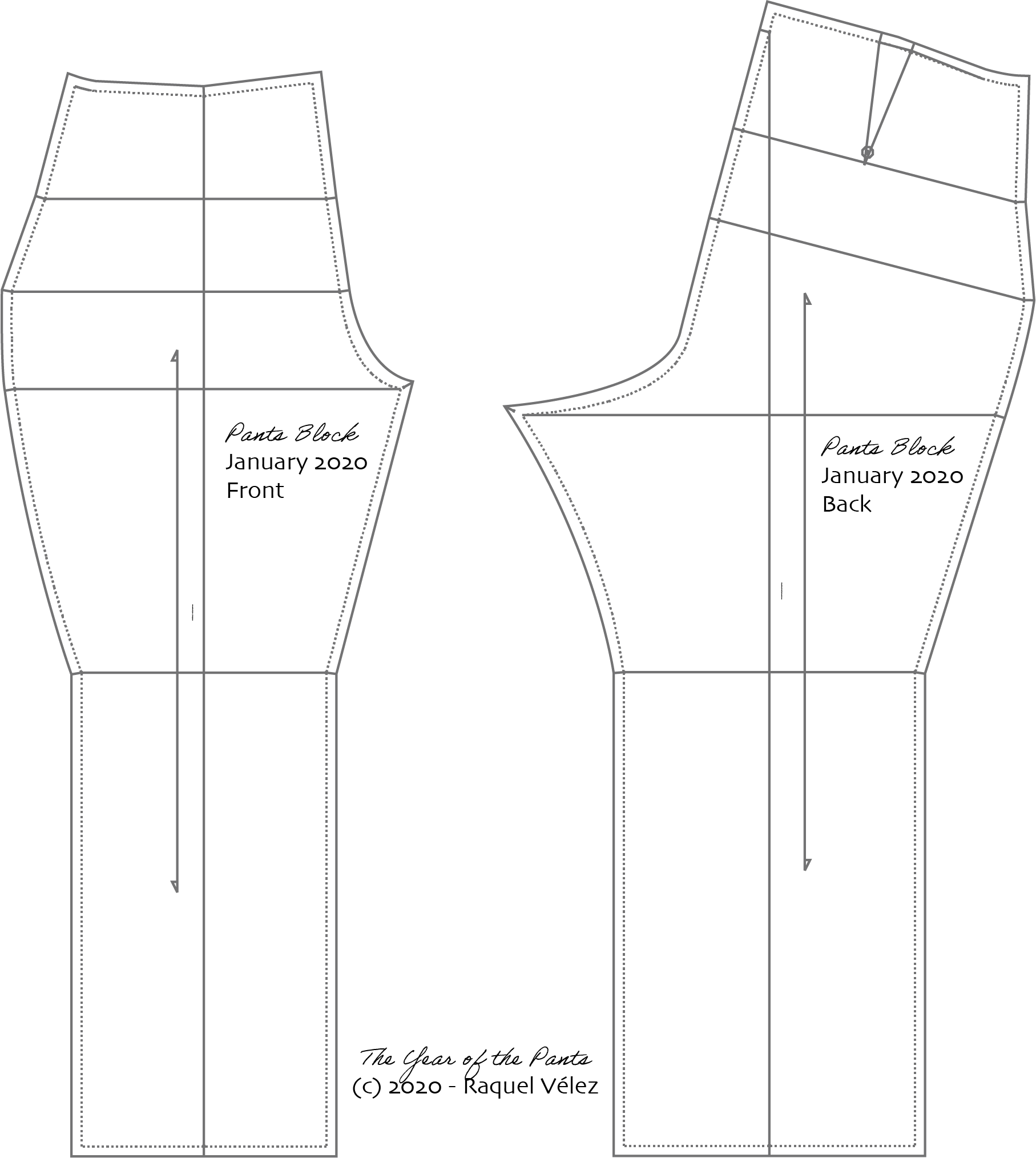 A basic pants block, front and back