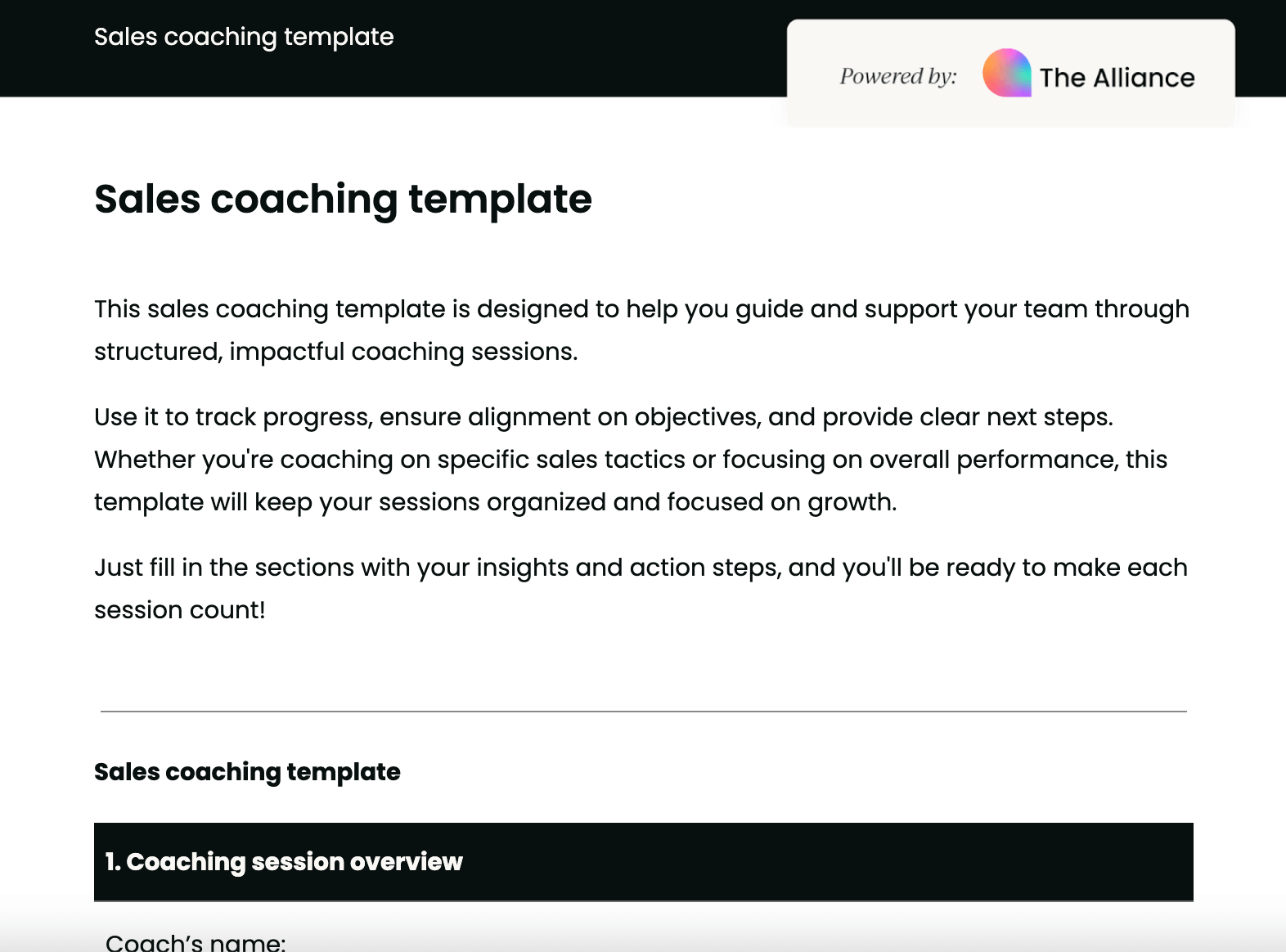 sales coaching template