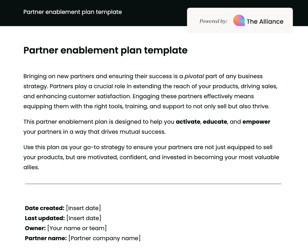 Partner enablement plan template sales enablement