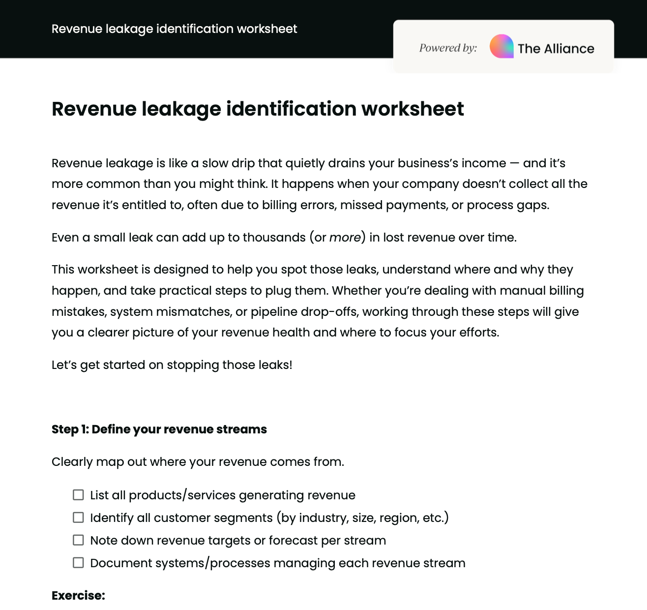 Revenue leakage identification worksheet