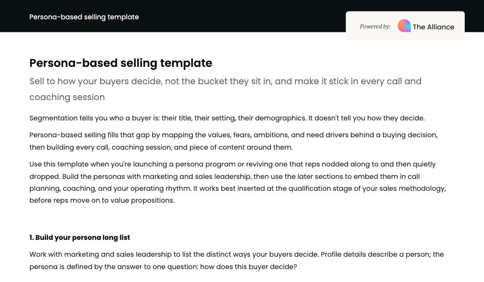 Persona-based selling template