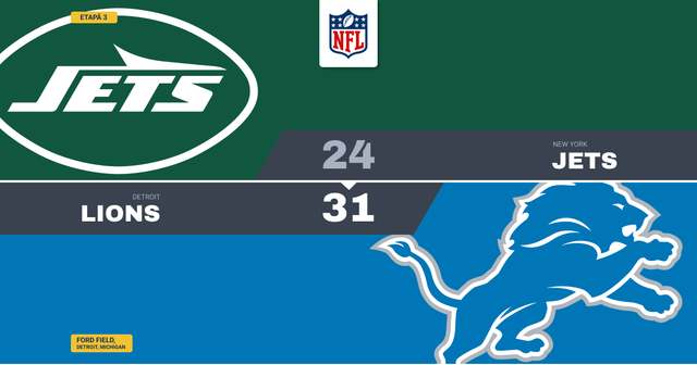 Jahmyr Gibbs, trei touchdown-uri în 31-24 cu Jets