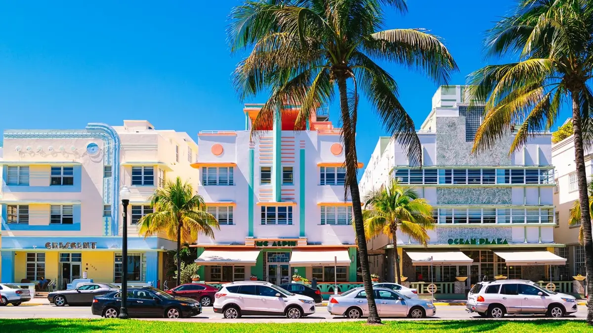 Art Deco hotels on Ocean Drive in Miami Beach