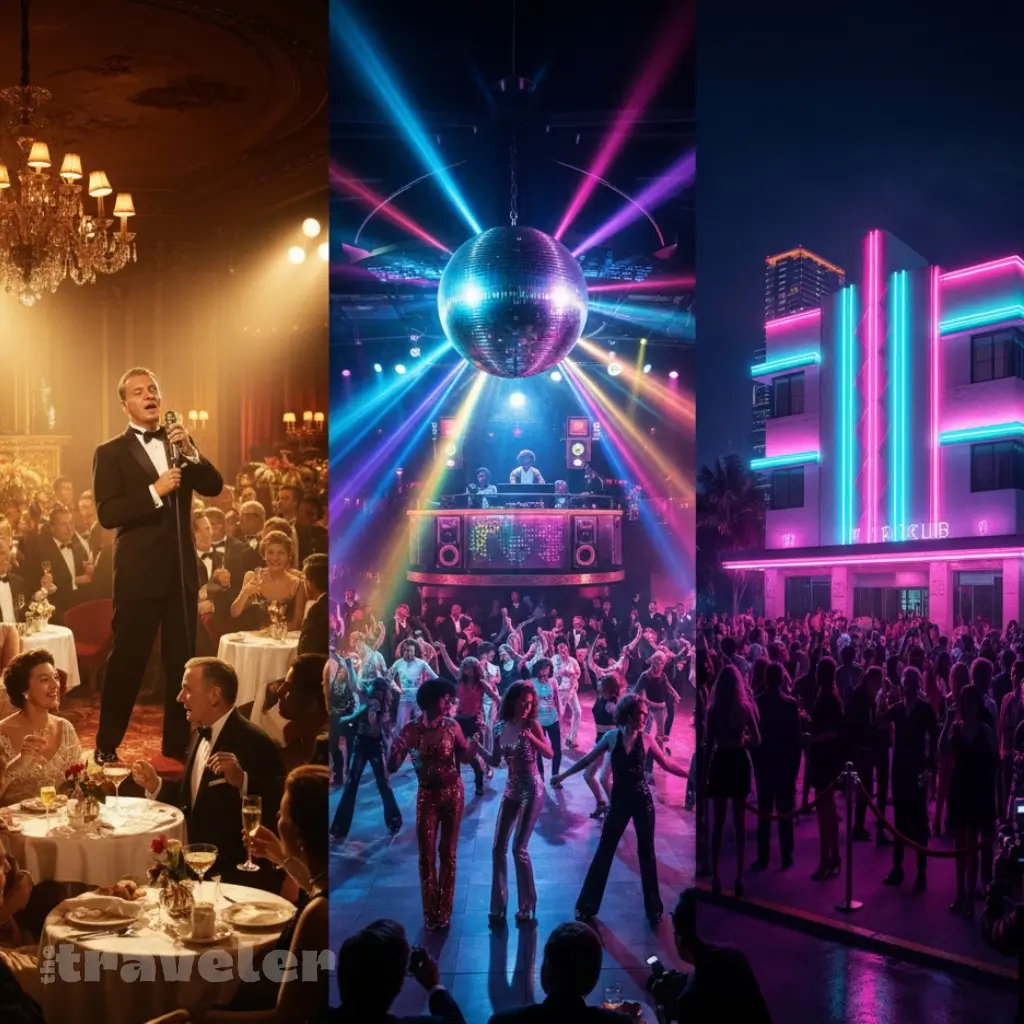 Evolution of Miami nightlife from 1950s supper clubs to 1970s disco to 1990s superclubs