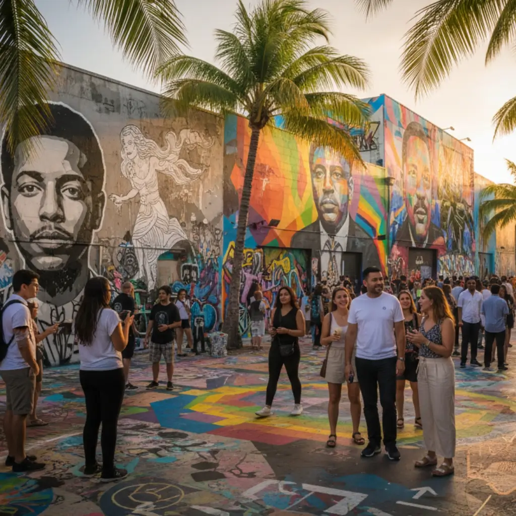 Tourists exploring Wynwood Walls murals during Miami Art Week