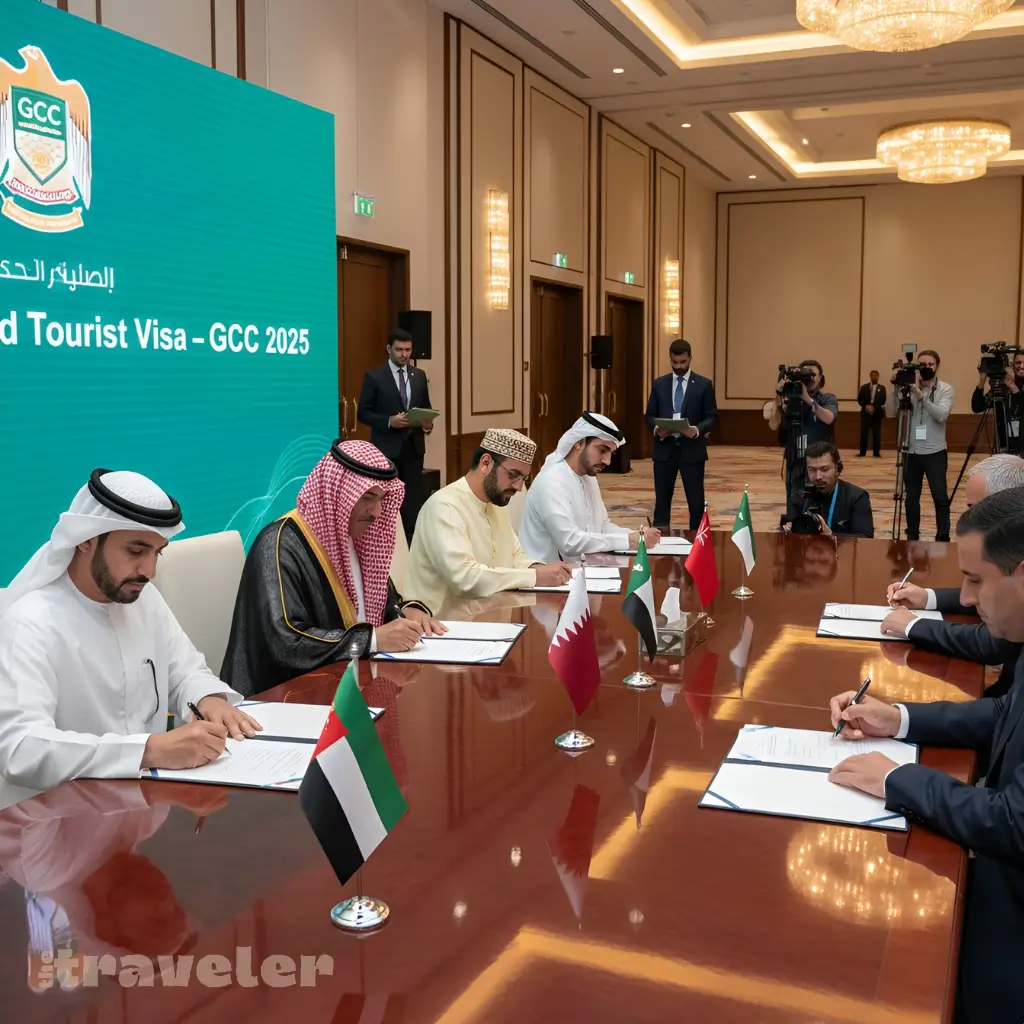 Delegates at GCC signing ceremony for unified Gulf tourist visa in Abu Dhabi 2025