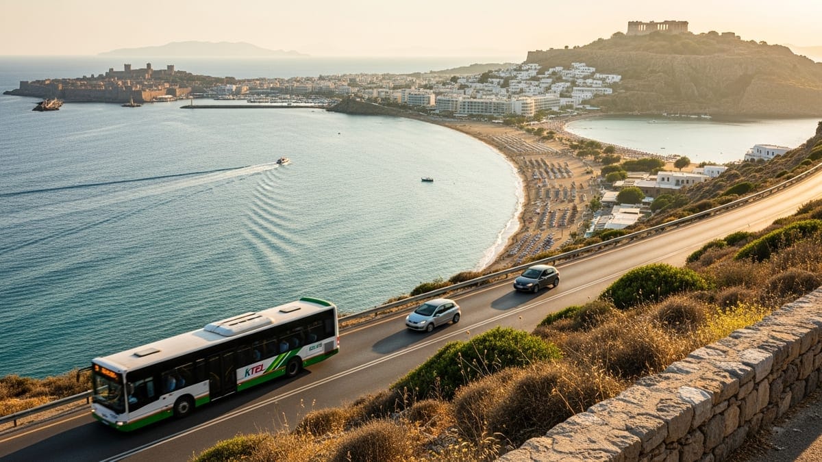 view of Rhodes' east coast at golden hour