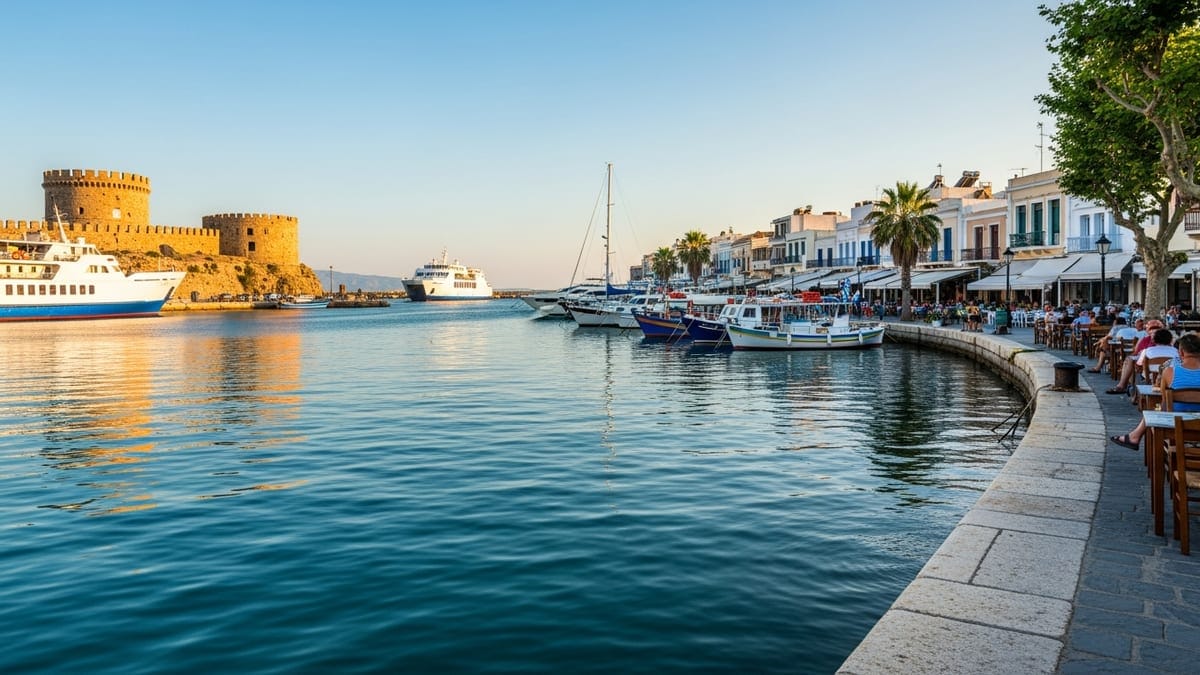Golden hour view of Kos Town’s harbor