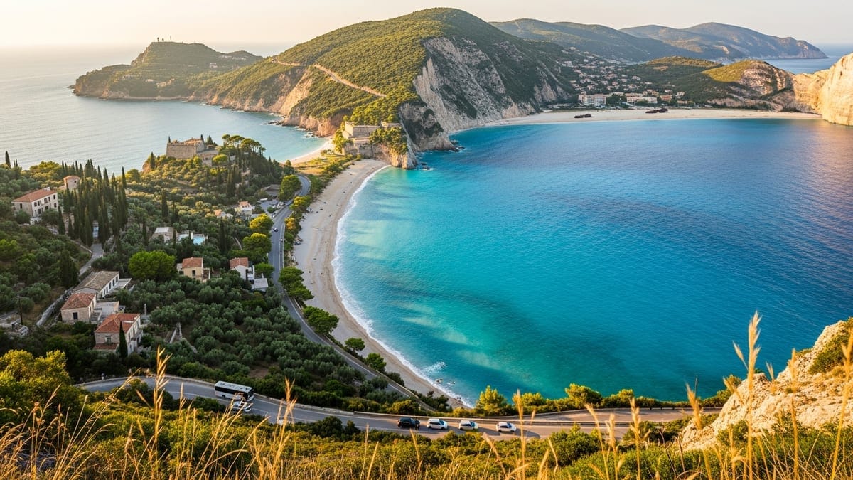 Panoramic view of the Ionian islands with turquoise bays