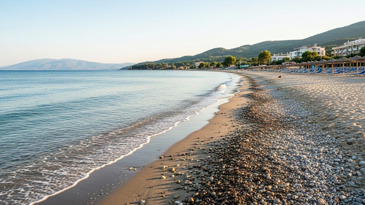 view of Moraitika Beach in Corfu, Greece