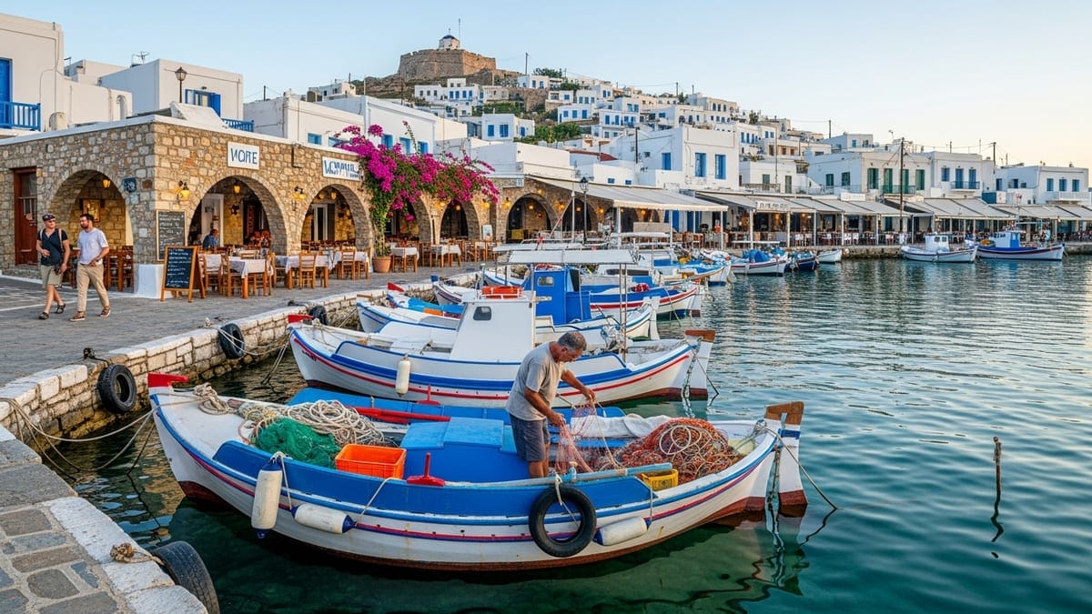 small fishing port in Naoussa, Paros, Greece