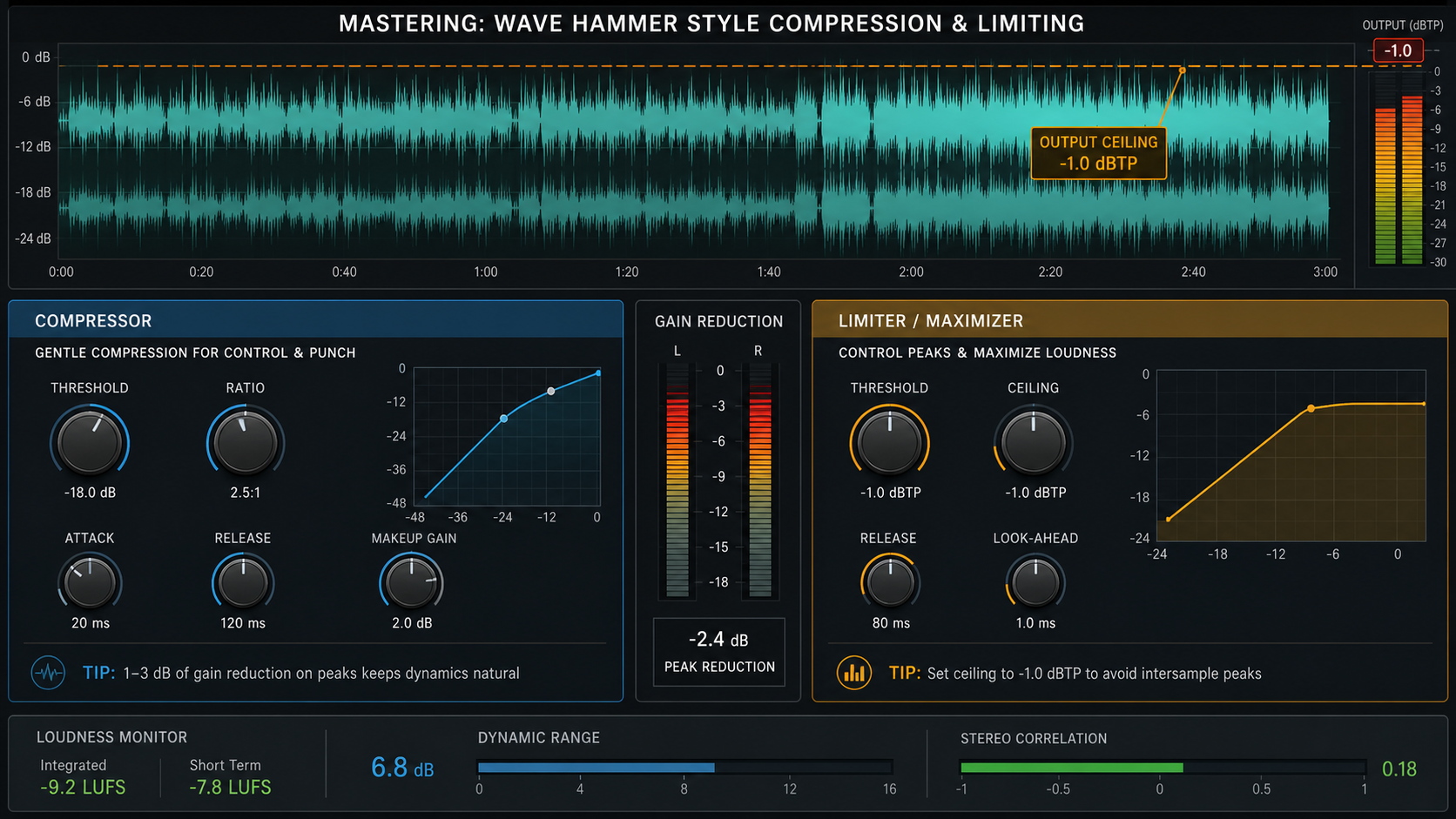Wave Hammer style mastering compression and limiter settings