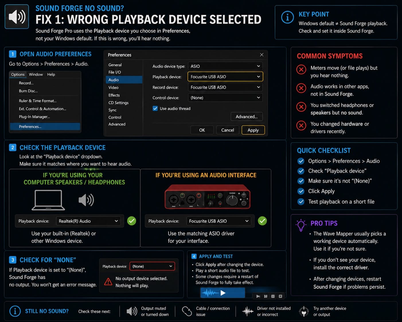 Fix 1 — Wrong Playback Device Selected