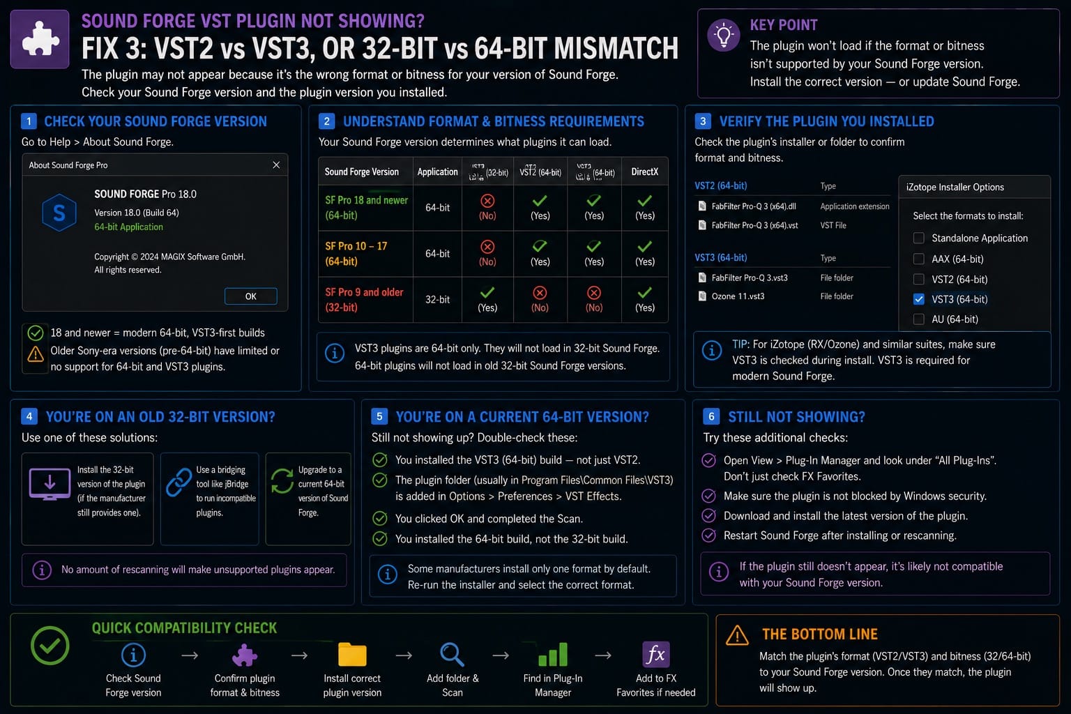 Fix 3 — VST2 vs VST3 — or 32 bit vs 64 bit Mismatch