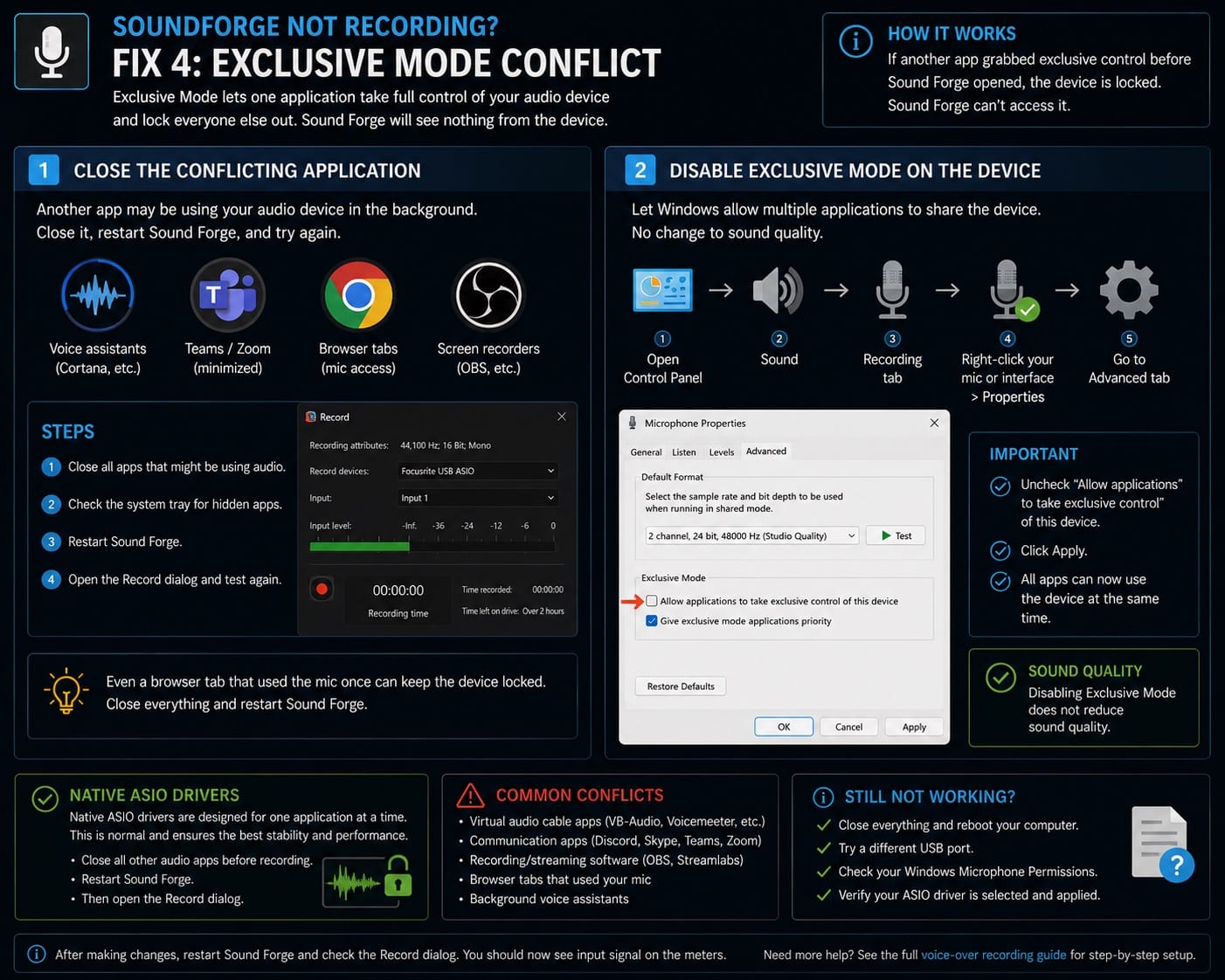 Fix 4 — Exclusive Mode Conflict