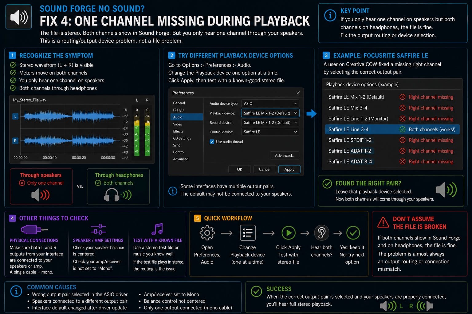 Fix 4 — One Channel Missing During Playback