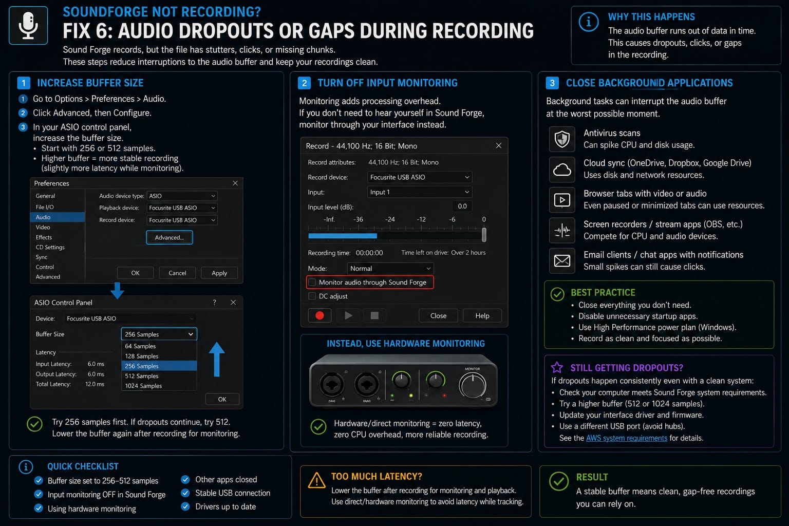 Fix 6 — Audio Dropouts or Gaps During Recording