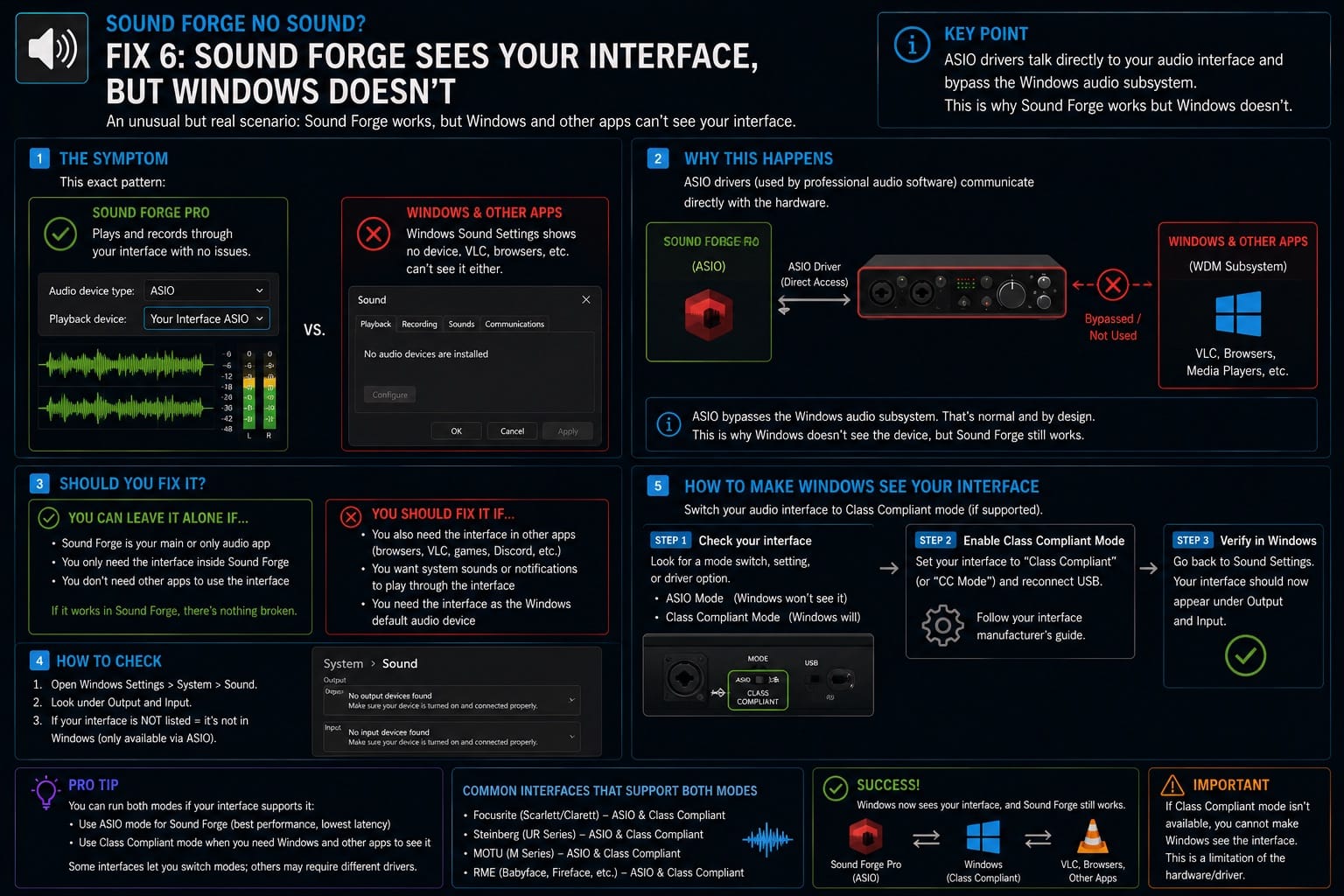 Fix 6 — Sound Forge Sees Your Interface — But Windows Doesn t