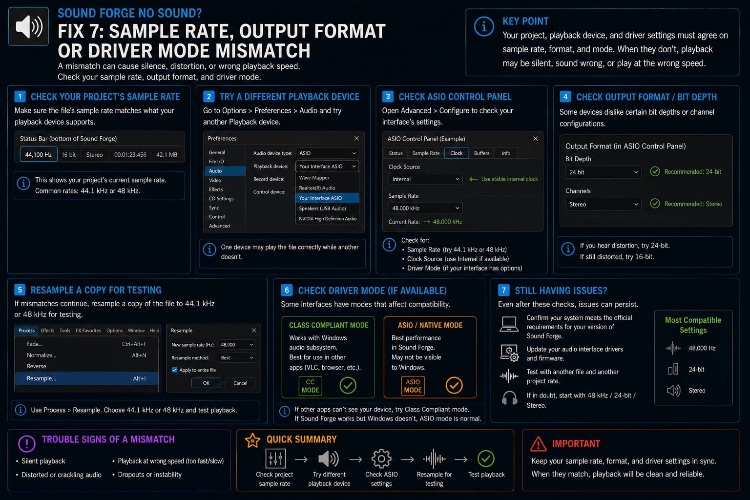 Fix 7 — Sample Rate — Output Format or Driver Mode Mismatch