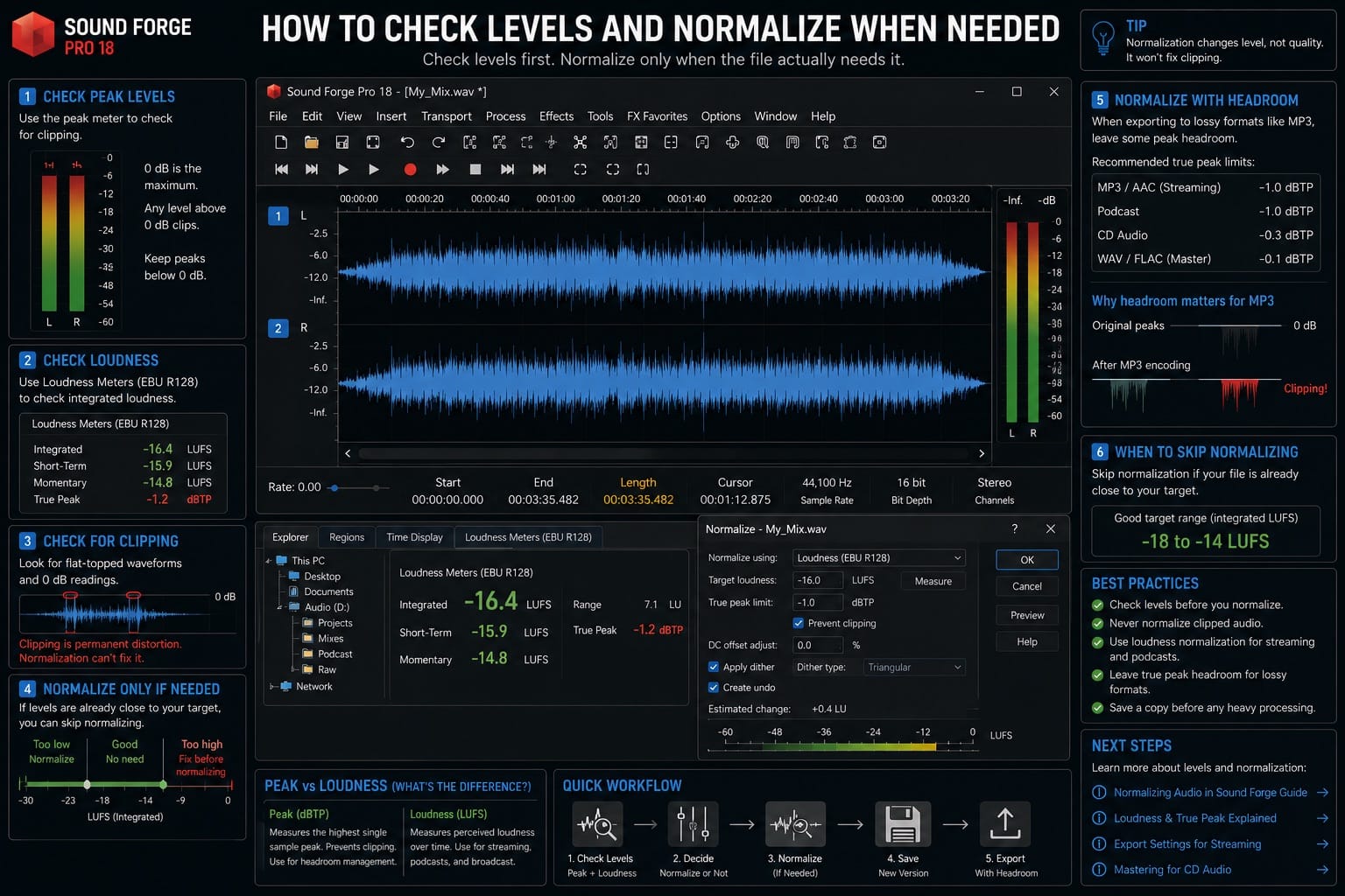 Sound Forge 2026: check Levels and Normalize When Needed