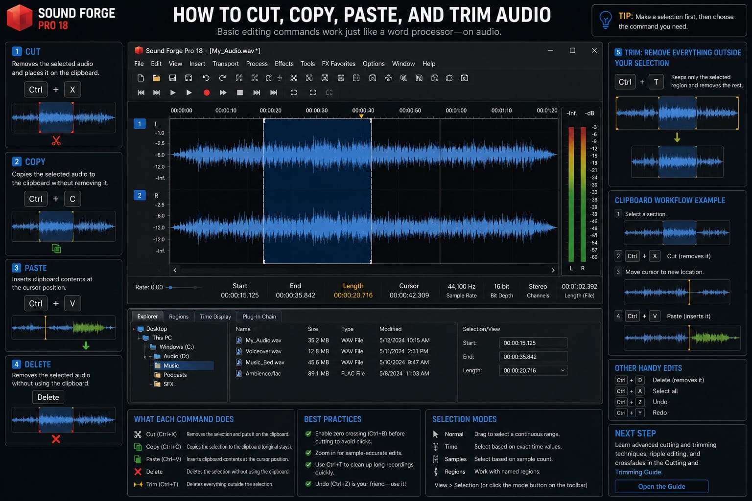 Sound Forge 2026: cut Copy Paste and Trim Audio