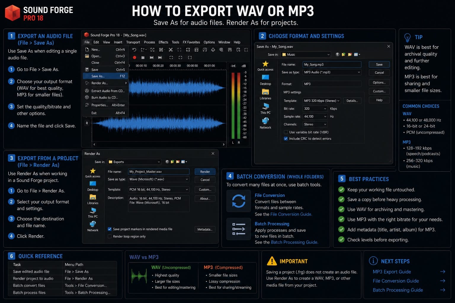 Sound Forge 2026: export WAV or MP3