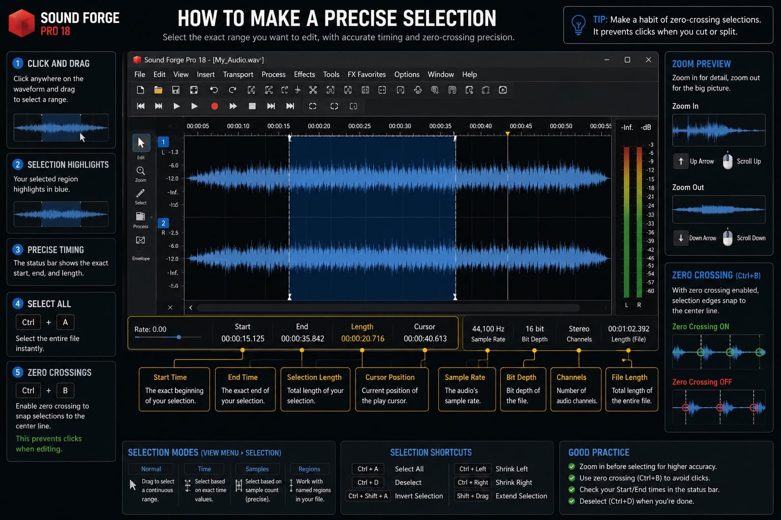 Sound Forge 2026: make a Precise Selection