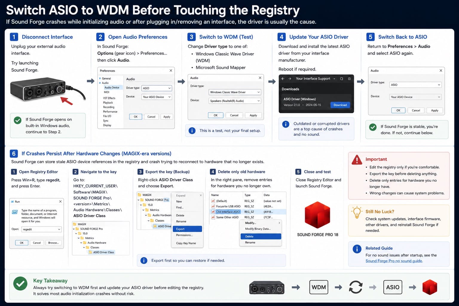 Sound Forge 2026: Switch ASIO to WDM Before Touching the Registry