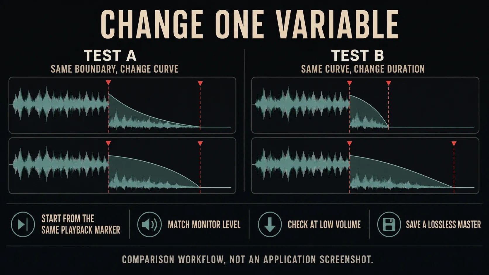 Controlled fade comparison that changes curve or duration one variable at a time