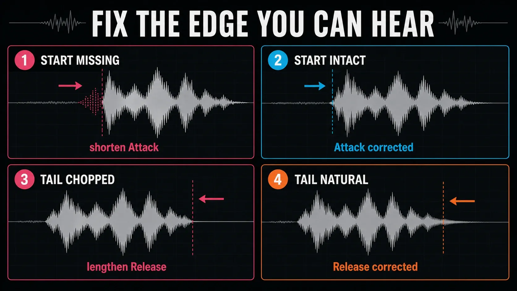 Noise gate Attack and Release fixes for missing starts and chopped audio tails