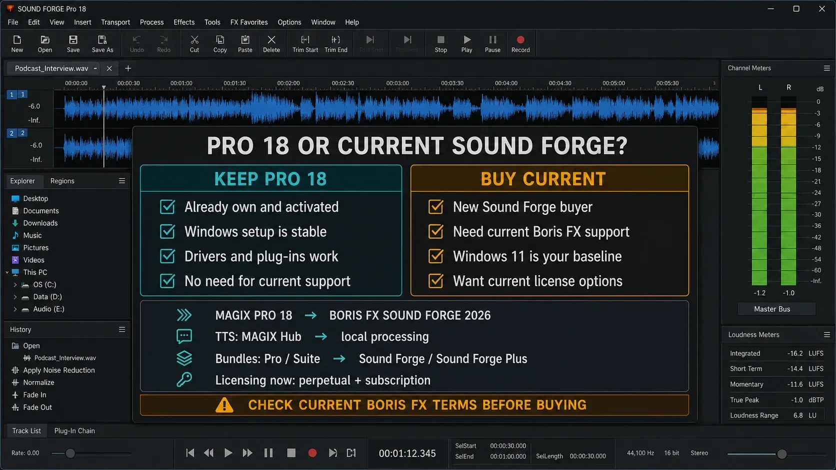A Pro 18 workstation weighed against the current Sound Forge 2026 release