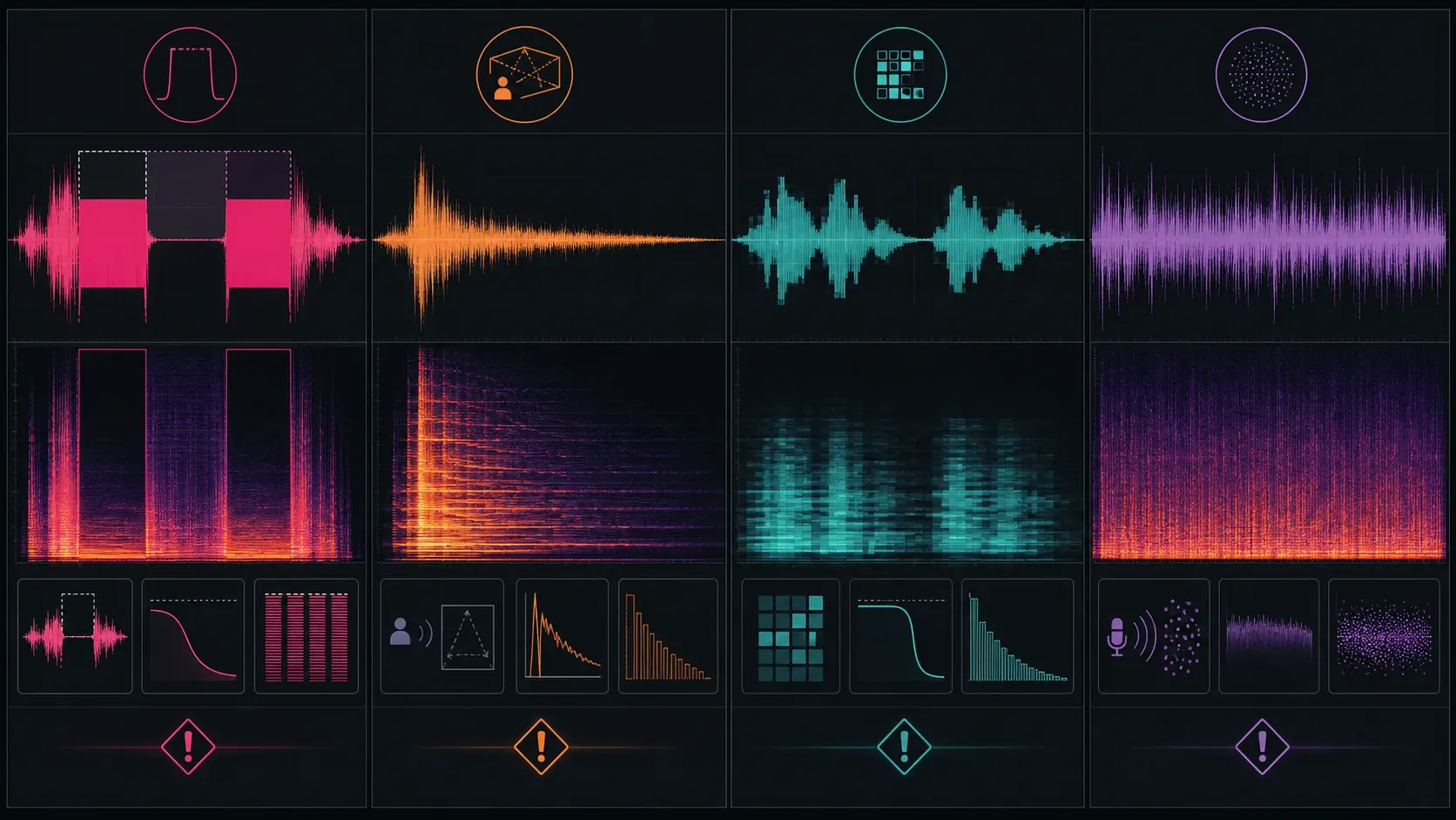 Repair limits for severe clipping, overlapping reverb, low-bitrate smear and noise mixed with speech