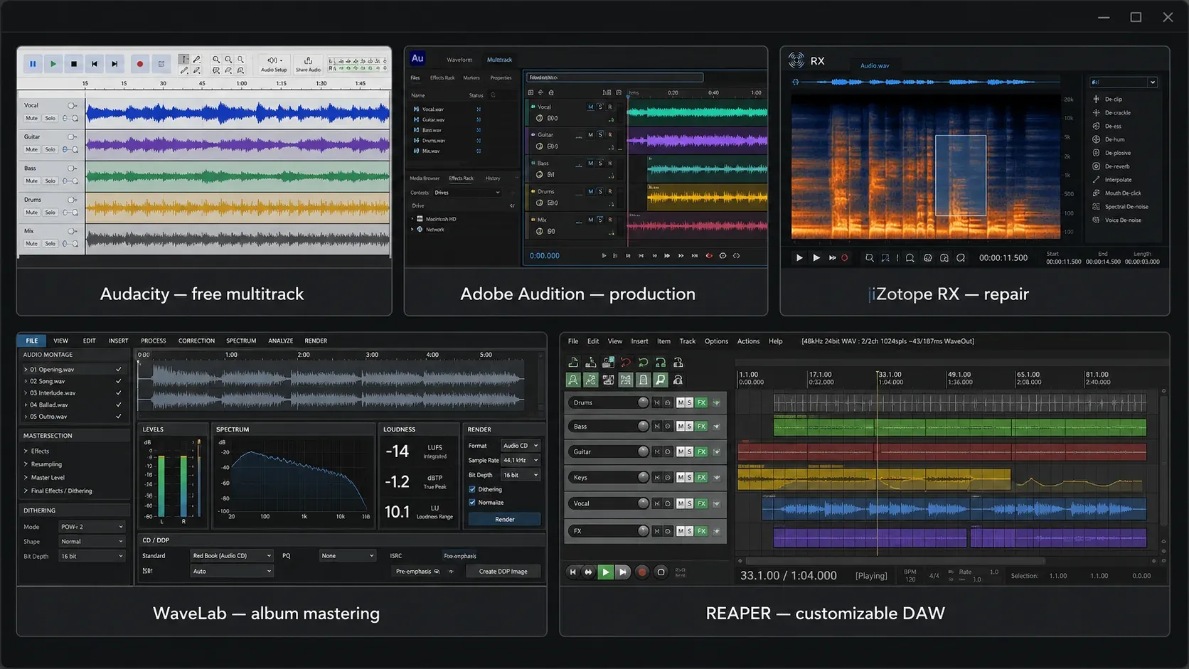 Five Sound Forge alternatives sorted by job: free editing, production, repair, mastering and full DAW work