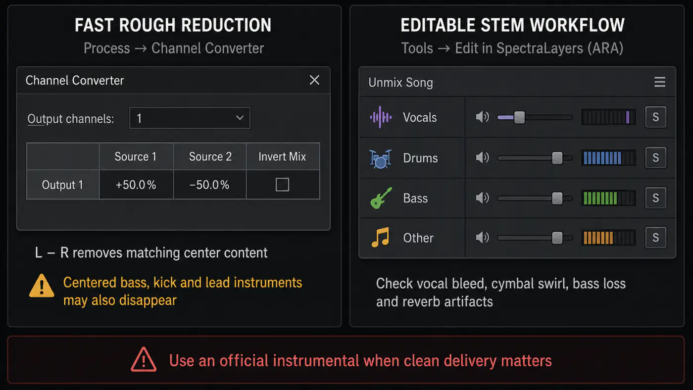 Sound Forge Channel Converter and SpectraLayers vocal reduction workflows