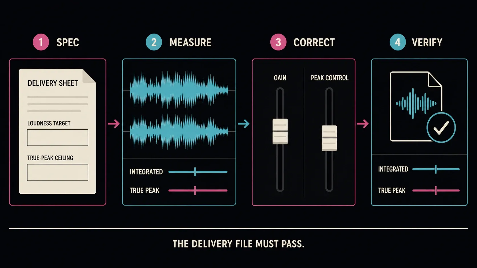 Loudness delivery workflow from specification through final-file verification