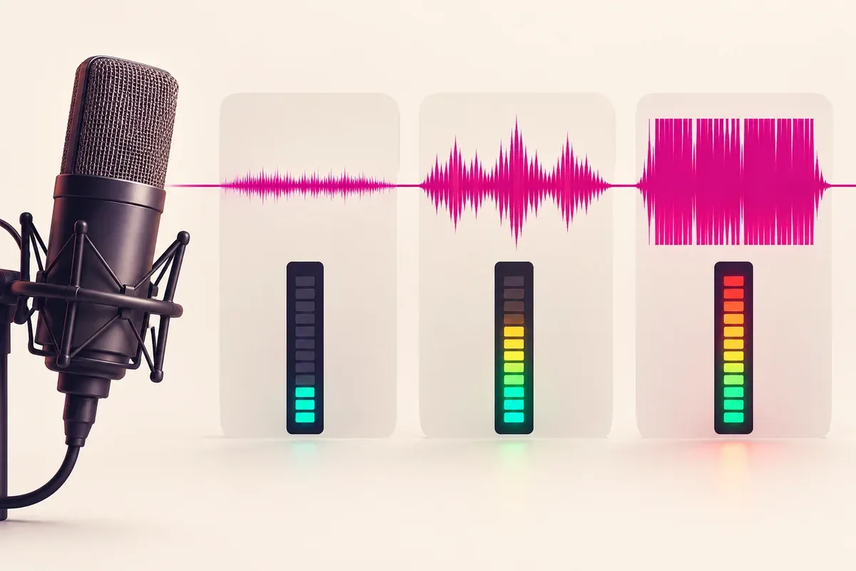 Microphone signal shown at low, healthy and clipped recording levels