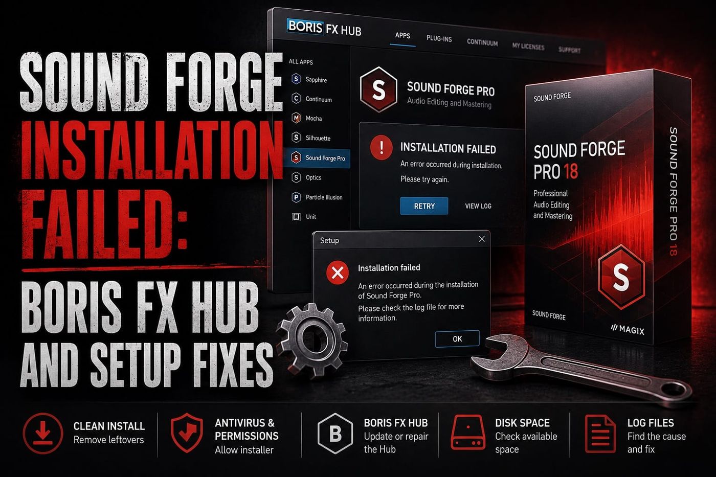 Sound Forge installation failed — Boris FX Hub and setup fixes