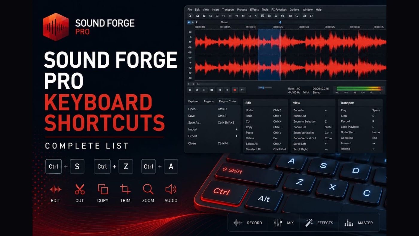 Sound Forge Pro Keyboard Shortcuts (Complete List)