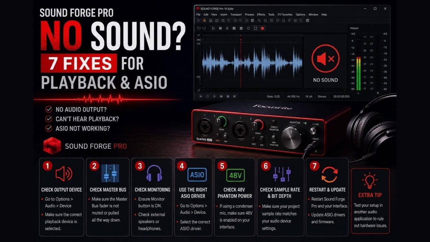 Sound Forge Pro No Sound: 7 Fixes for Playback & ASIO