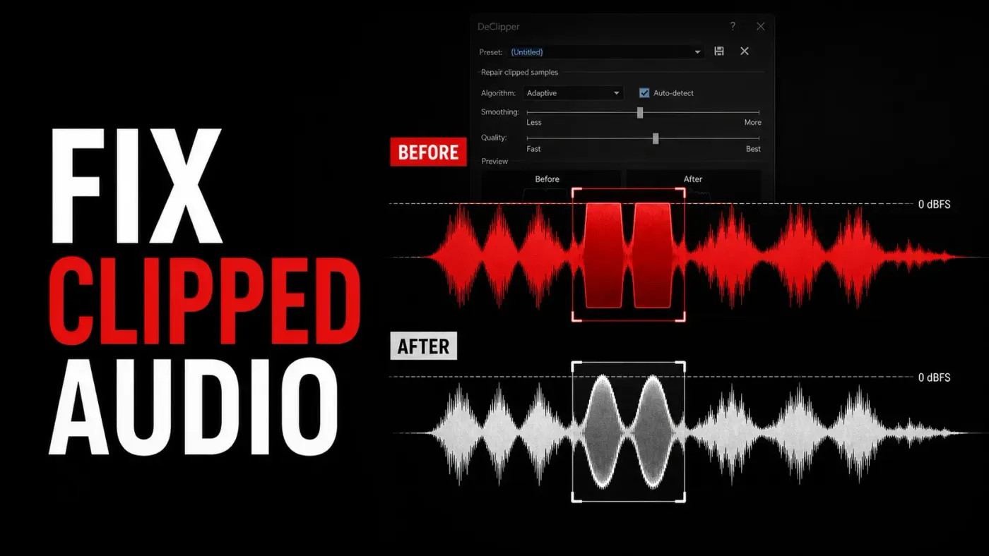 Clipped flat-top waveform compared with a cautiously reconstructed audio waveform