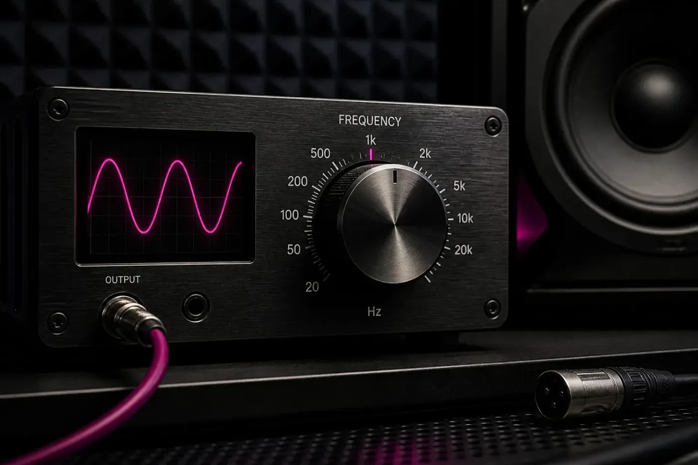 Audio frequency generator with a sine-wave display and 20 Hz to 20 kHz control