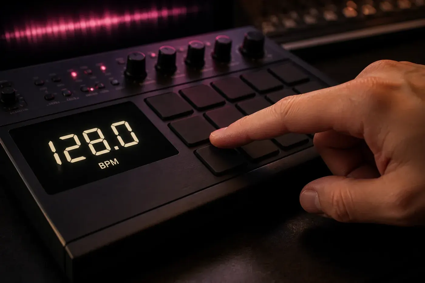 Tap tempo pad measuring a music beat as beats per minute