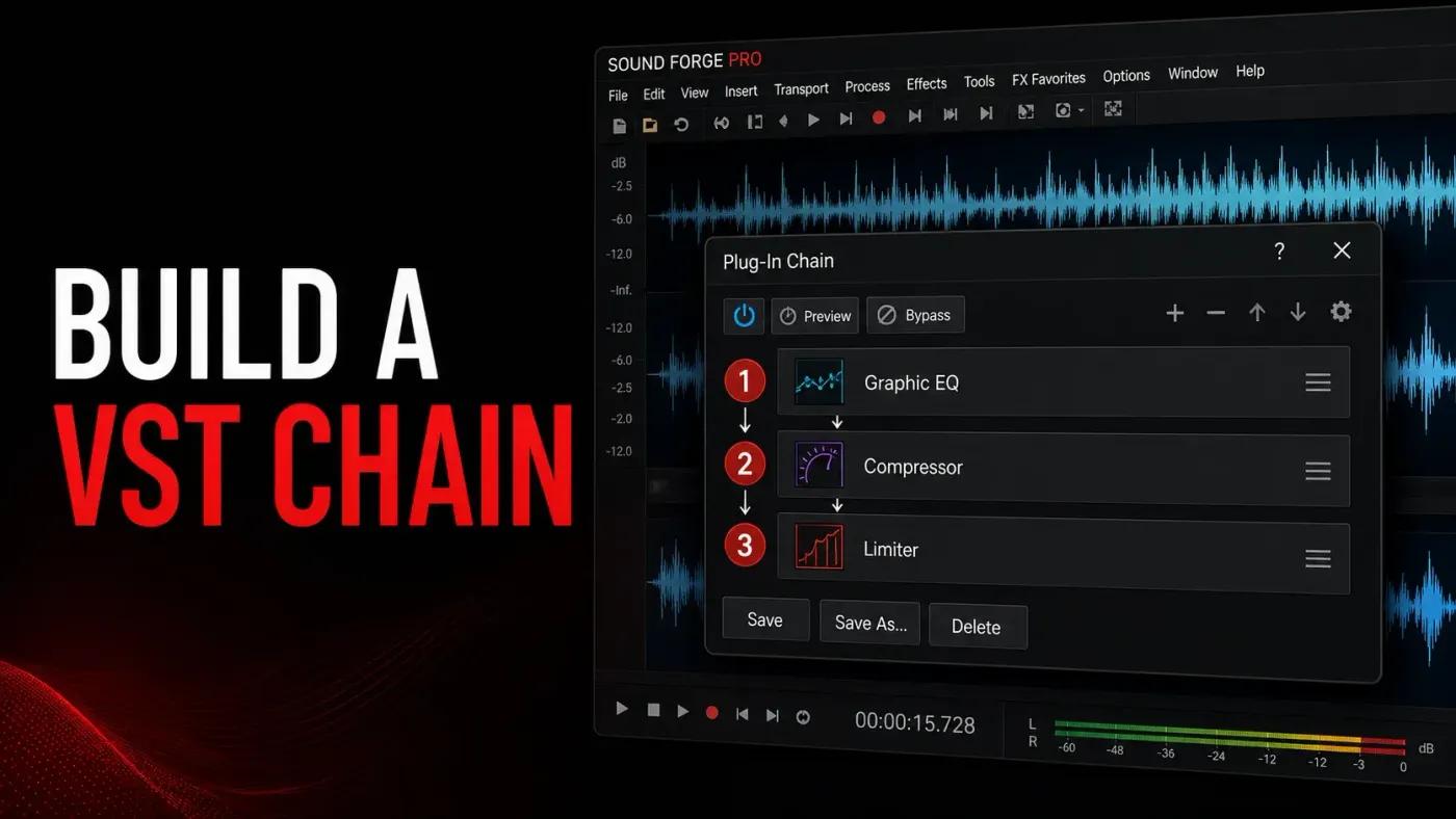 Sound Forge VST Plug-In Chain with EQ compressor and limiter in serial order