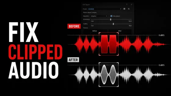 Clipped flat-top waveform compared with a cautiously reconstructed audio waveform