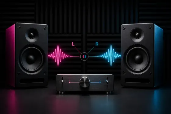 Left and right speaker channel test with separate stereo output controls