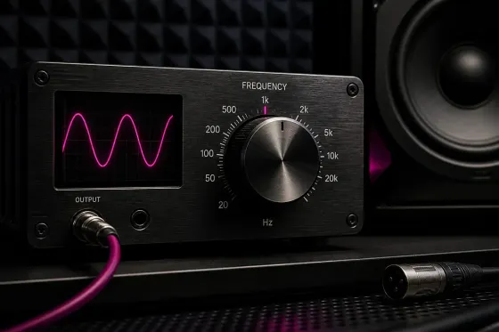 Audio frequency generator with a sine-wave display and 20 Hz to 20 kHz control