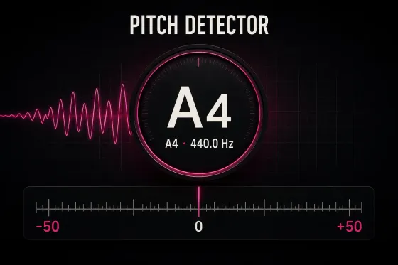 Online pitch detector reading A4 at 440 Hz with a centered cents tuning scale