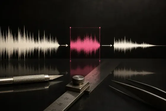 Precision waveform edit with a selected range between the source and verified output